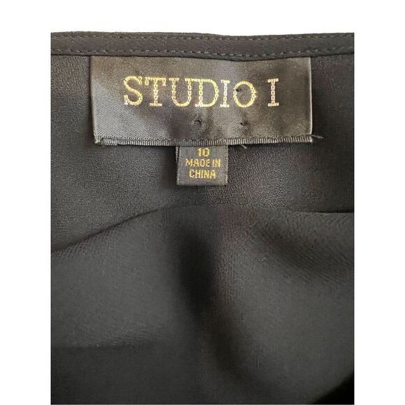 Studio I top women’s size 10 sheer black long sleeve ruffle beaded drape neck - Picture 3 of 9